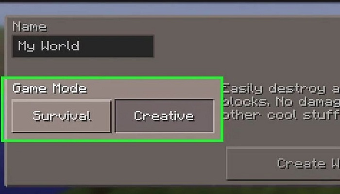 When you start playing you have to create a new world, the world selection window appears click the Create New World button.